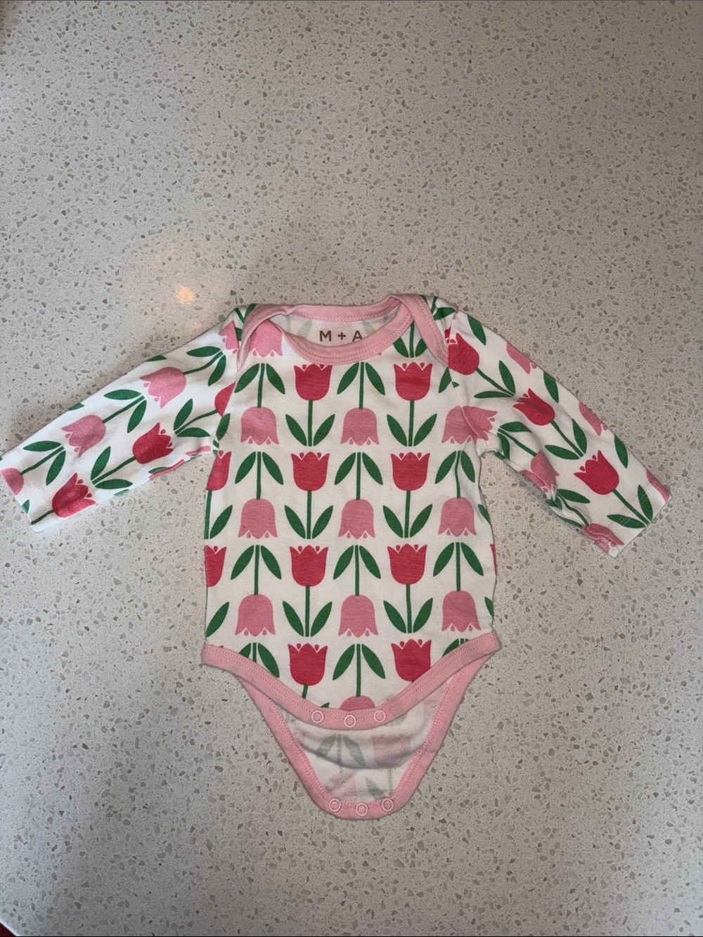Monica + Andy Pink Tulip Print Long-Sleeve Baby One-Piece